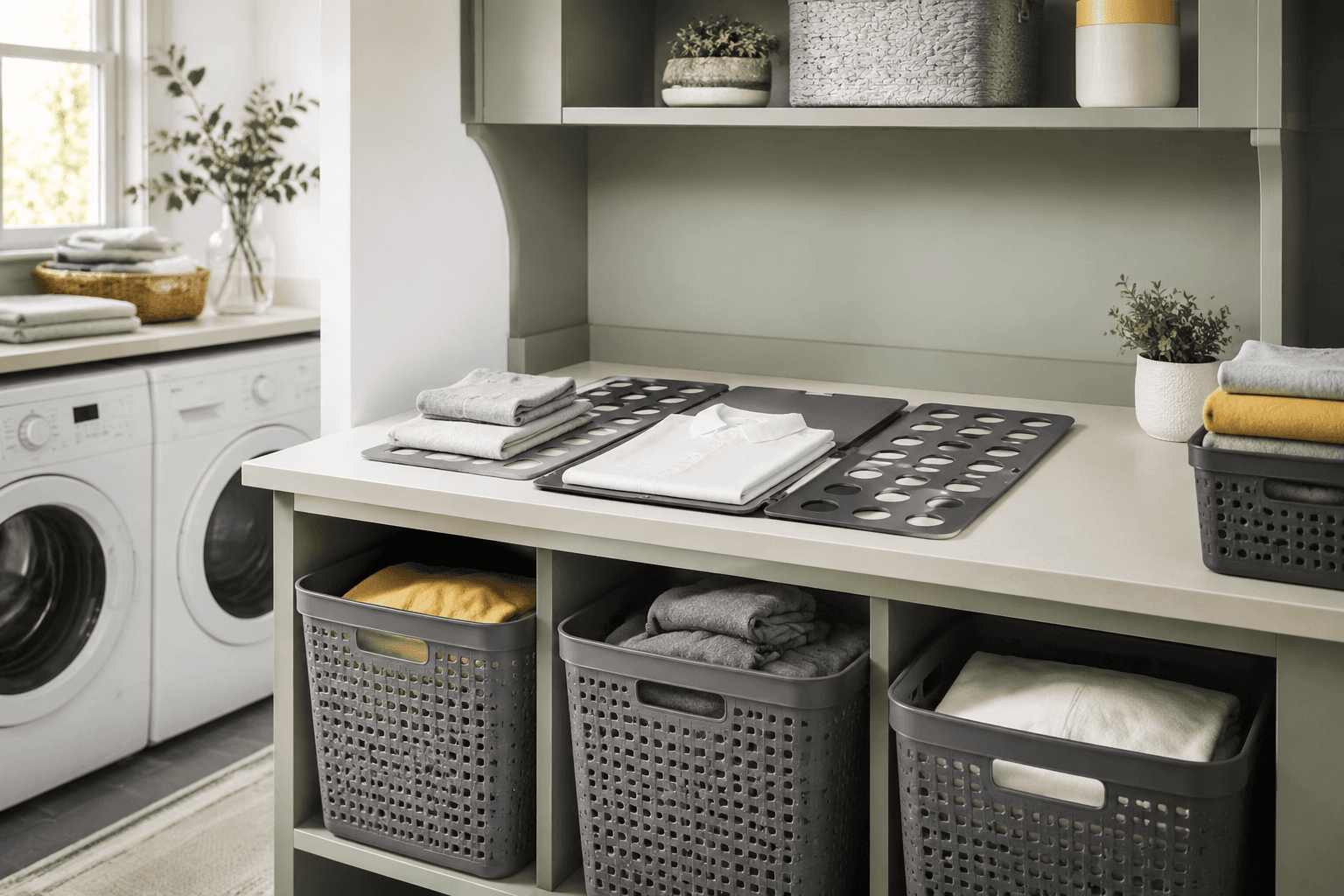 Tidy folding station with a folding board
