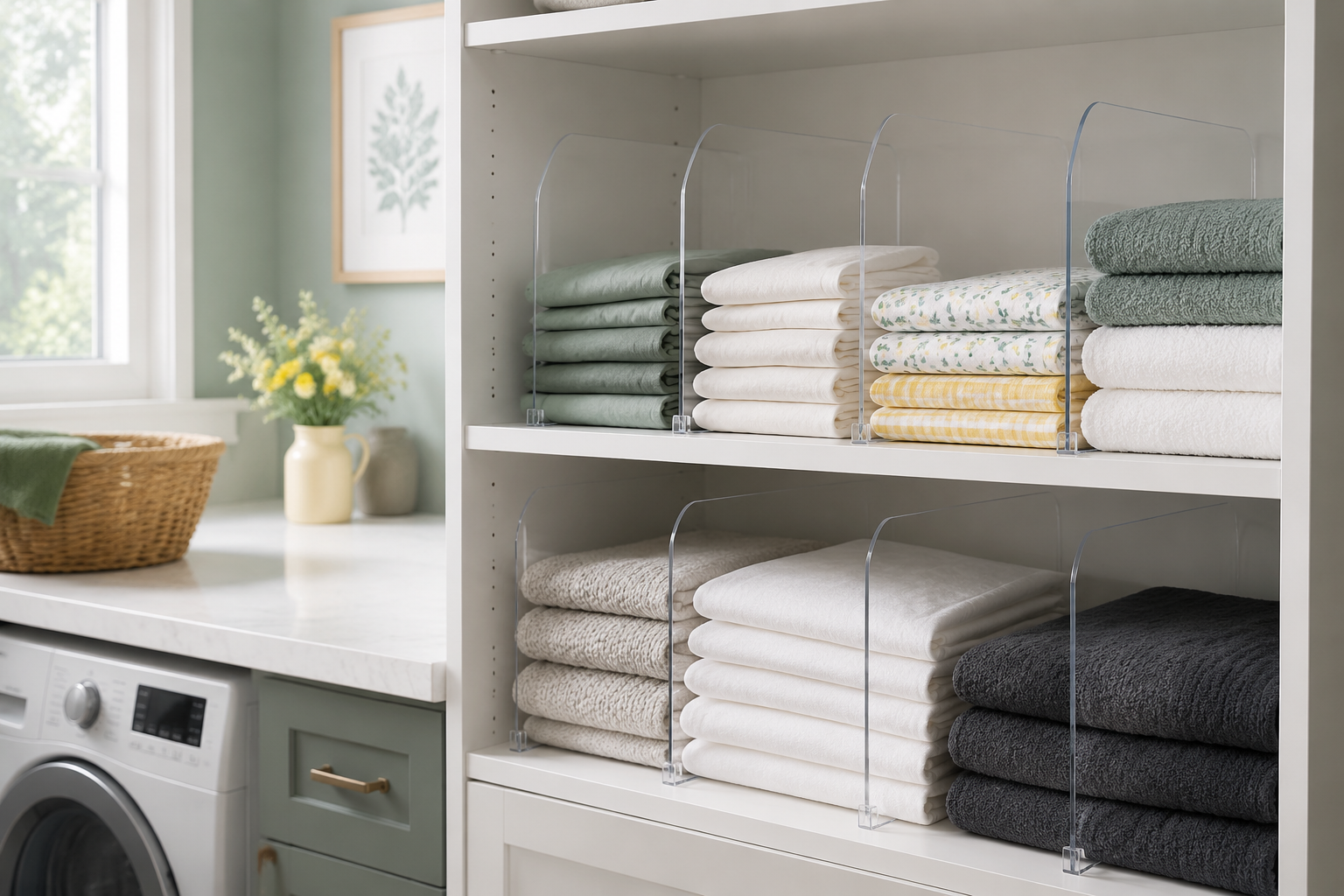 Utility Shelf Dividers (6) in a tidy utility room